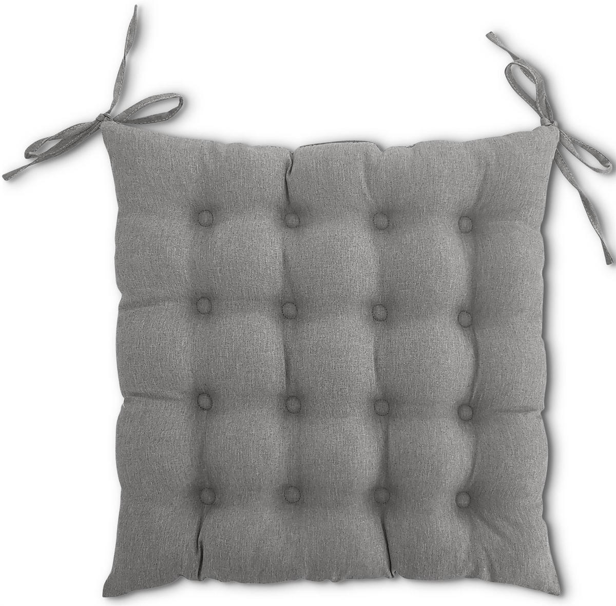 SITZKISSEN 16-Punkt grau 40/40 cm mit Steppung und Halte-Bändern - Grau, Textil (40/40/4cm) - wometo