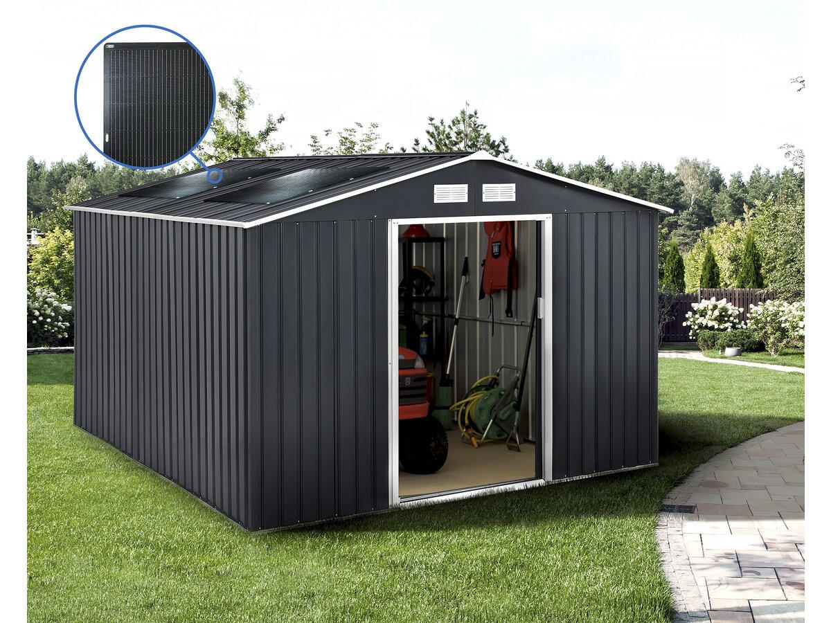 GERÄTESCHUPPEN AUS METALL Vegas mit Solarpanel Grau - Grau, Metall (446/210/340cm) - Habitat Garten