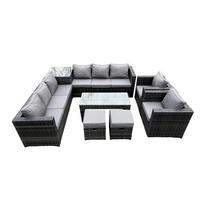 GARTENTISCHGRUPPE Polyrattan 10-Sitzer - Dunkelgrau/Grau, Glas/Kunststoff - Fimous