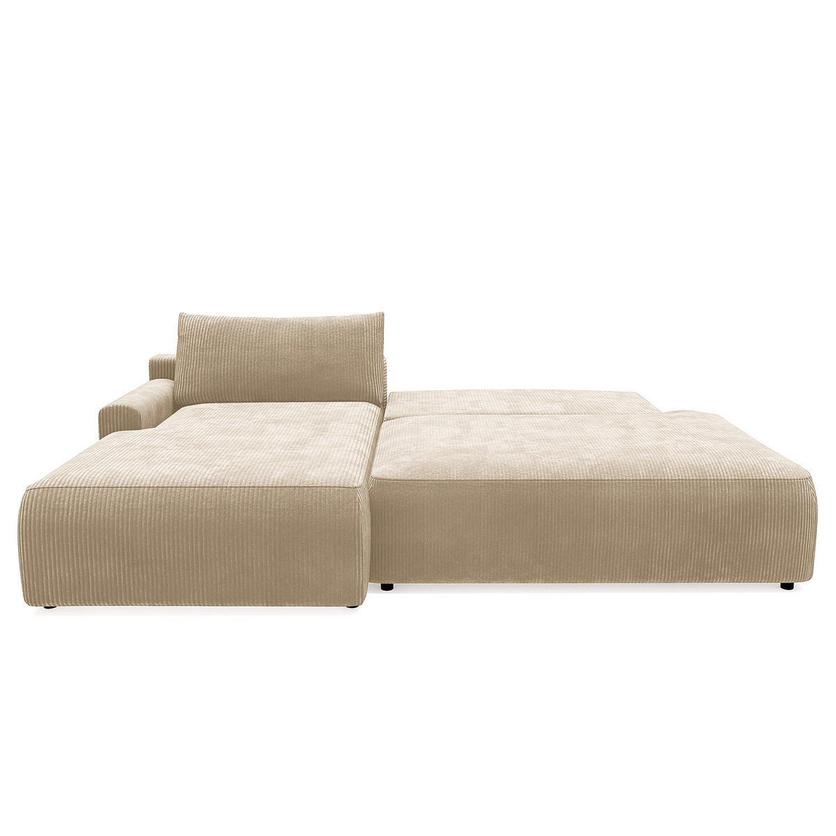 ECKSOFA mit Schlaffunktion - Longchair - Creme/Schwarz, Kunststoff/Textil (253/167cm) - home24