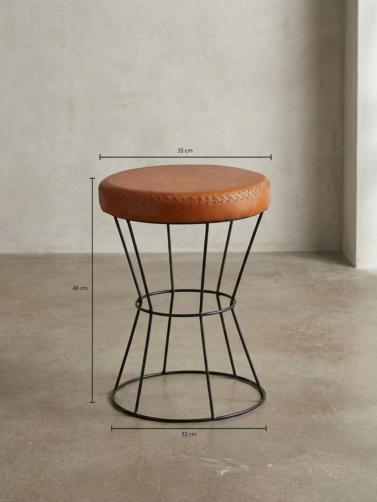 SITZHOCKER – Echtleder, Industrial-Stil - Schwarz/Braun, Leder/Metall (35/48/35cm) - KADIMA DESIGN