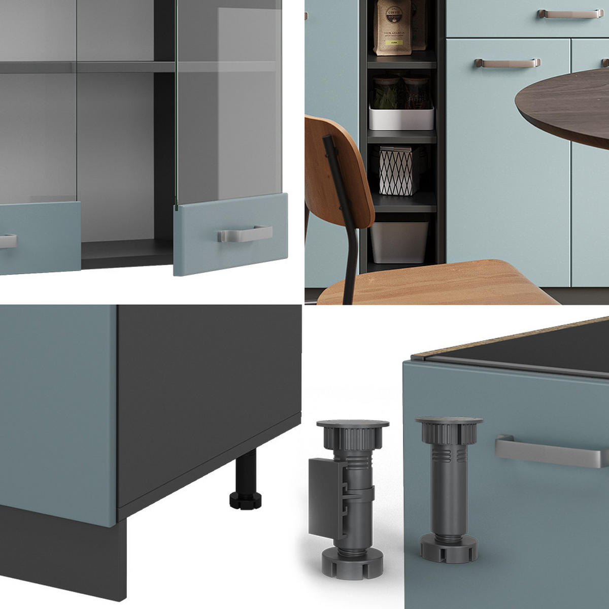 SINGLEKÜCHE R-Line Blau-Grau/Anthrazit 160 cm, AP Eiche - Anthrazit/Blaugrau, Holzwerkstoff (160/81.6/60cm) - Vicco