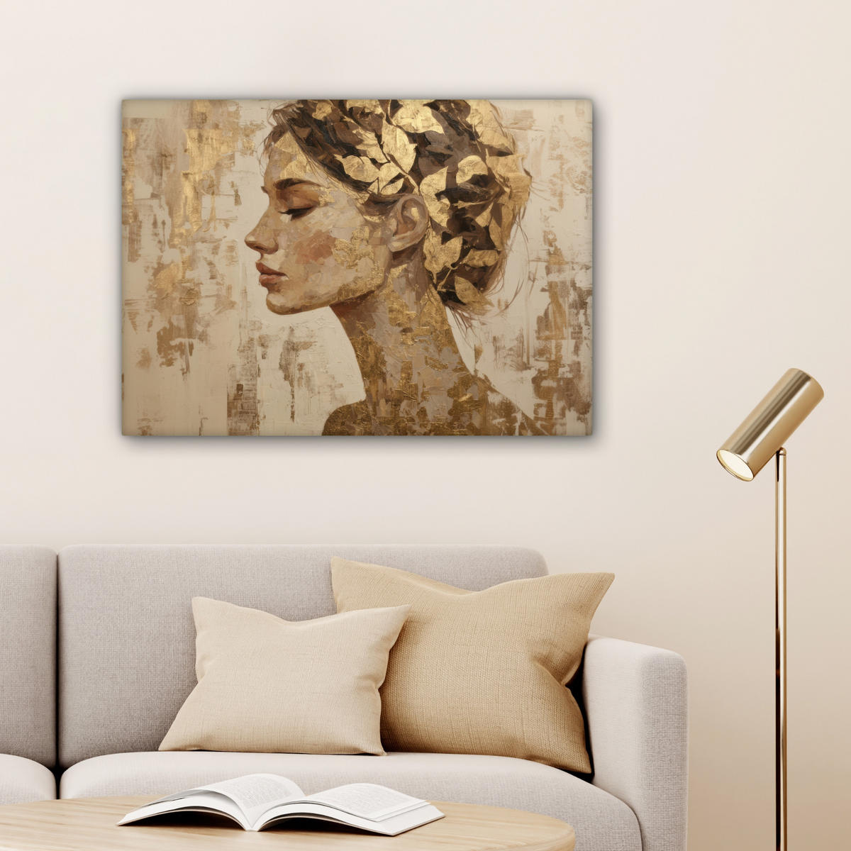 LEINWANDBILD Frau - Gold - Abstrakt - Textur Wandbilder 80x60 cm - Goldfarben, Textil (80/60cm) - MuchoWow