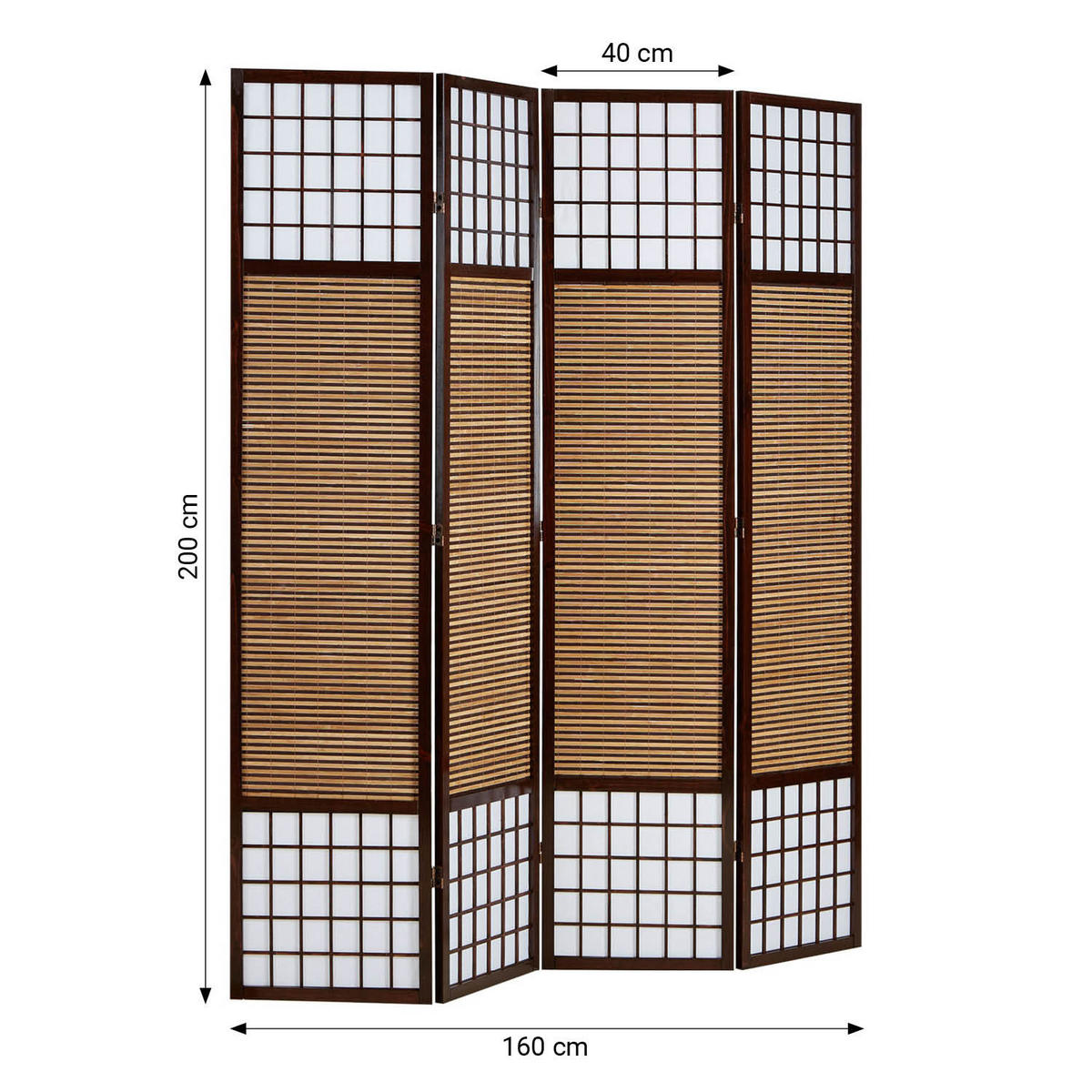 PARAVENT 4-tlg. 160/200 cm Braun Bambusstreben - Braun, Holz (160/200/2cm) - Homestyle4u