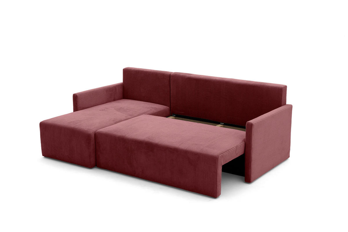 ECKSOFA GARDA L Links mit Schlaffunktion 132x198 Cord Rosa - Pink/Schwarz, Holz/Kunststoff (209/145cm) - NACANAPA