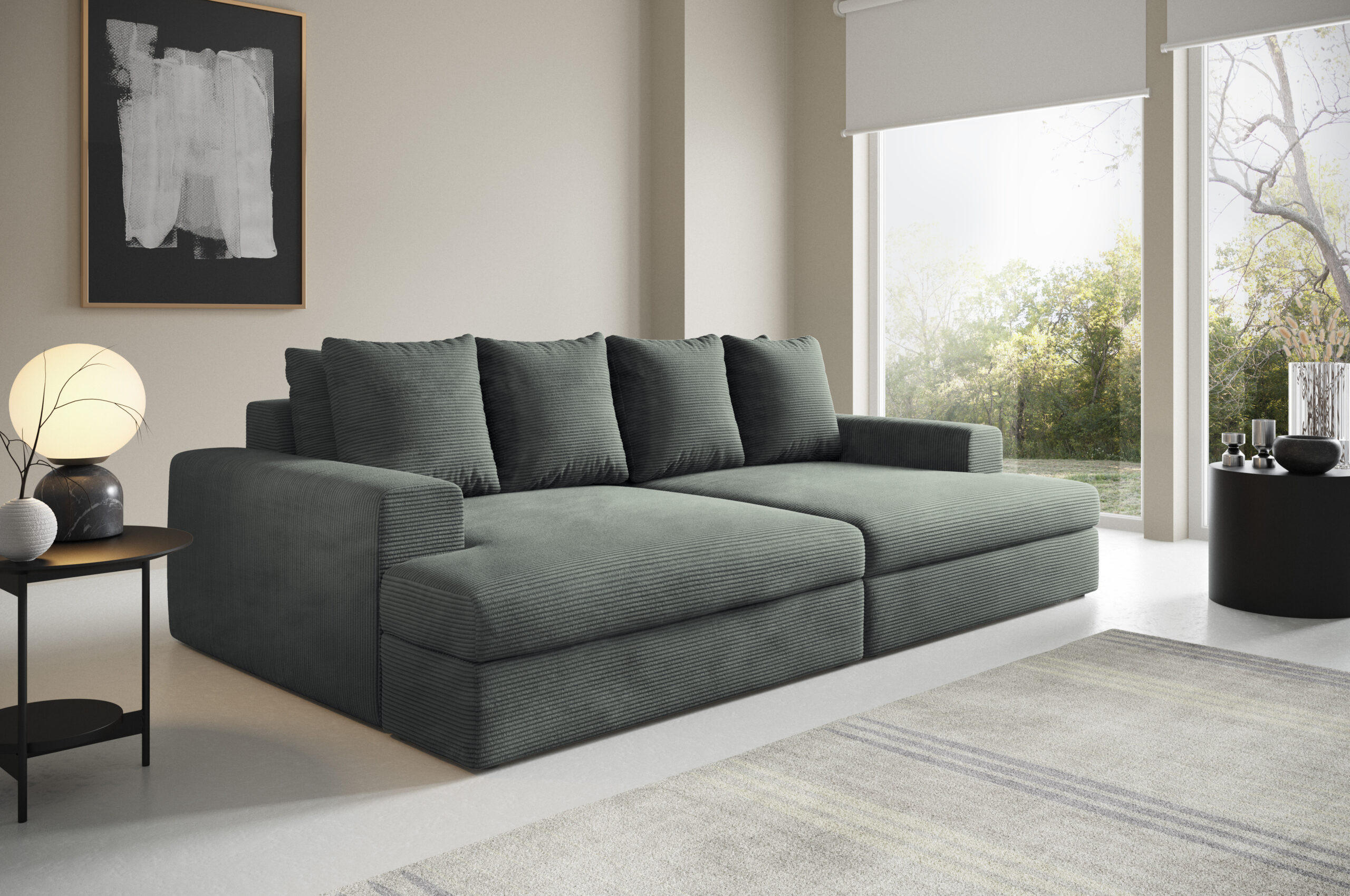 SOFA 4-Sitzer Cord Grau anthracite - Anthrazit, Textil (167/42/272cm) - Furnisell
