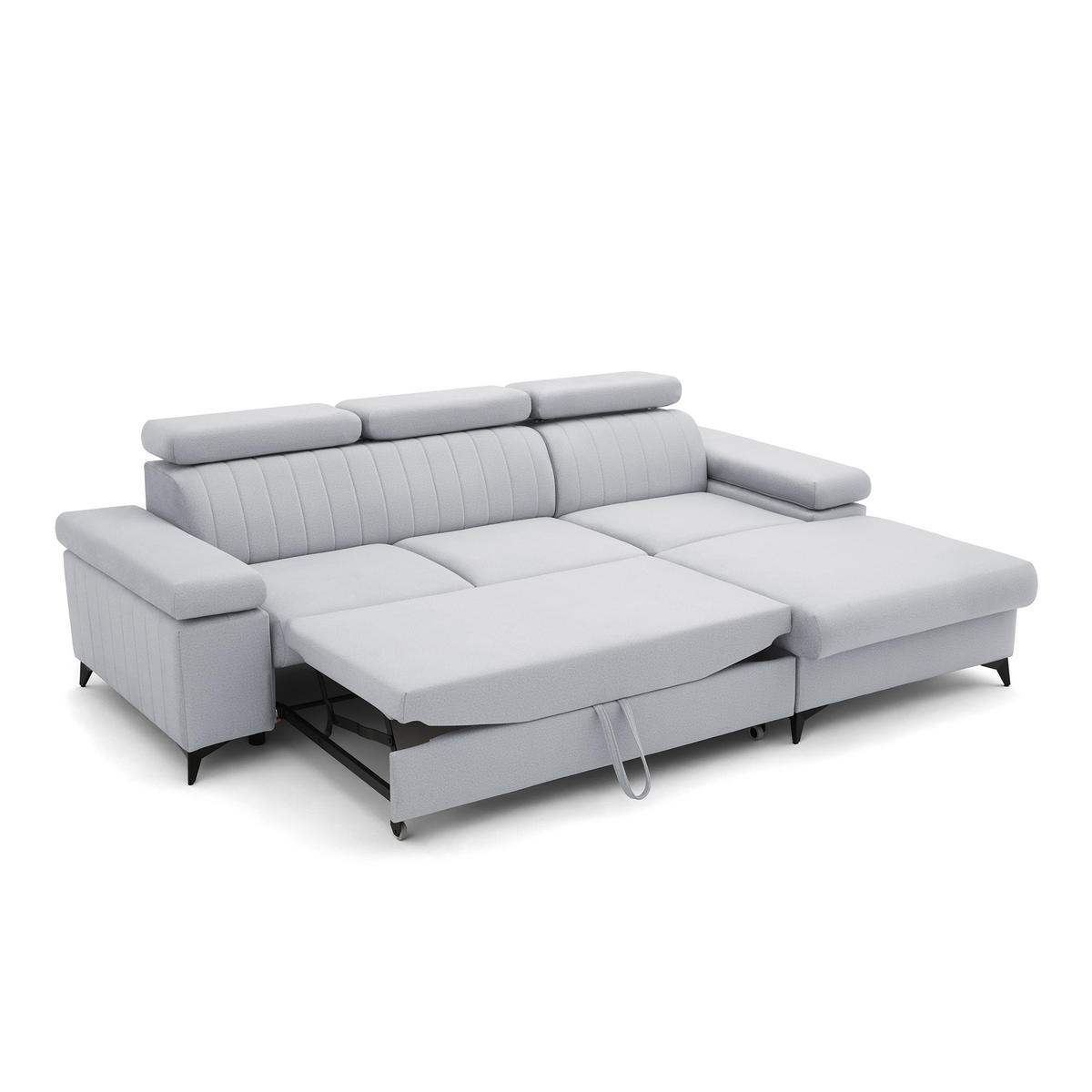 ECKSOFA FELIX L Rechts mit Schlaffunktion Velours Hellgrau - Hellgrau/Schwarz, Holz/Textil (176/257cm) - Muffo