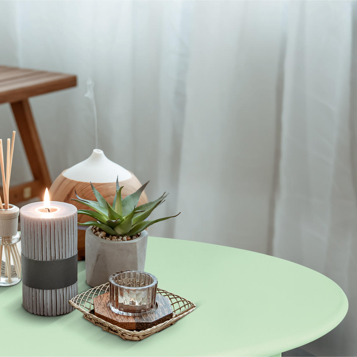 BEISTELLTISCH Finn Ø 44/46 cm Mintgrün - Mintgrün, Metall (44/44/46cm) - BoMoe