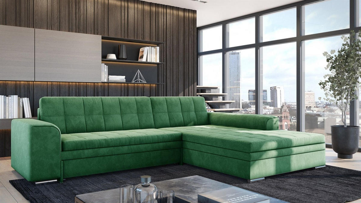 ECKSOFA Lusaka Mit Schlaffunktion - Grün, Holzwerkstoff/Textil (198/292cm) - Fun Möbel