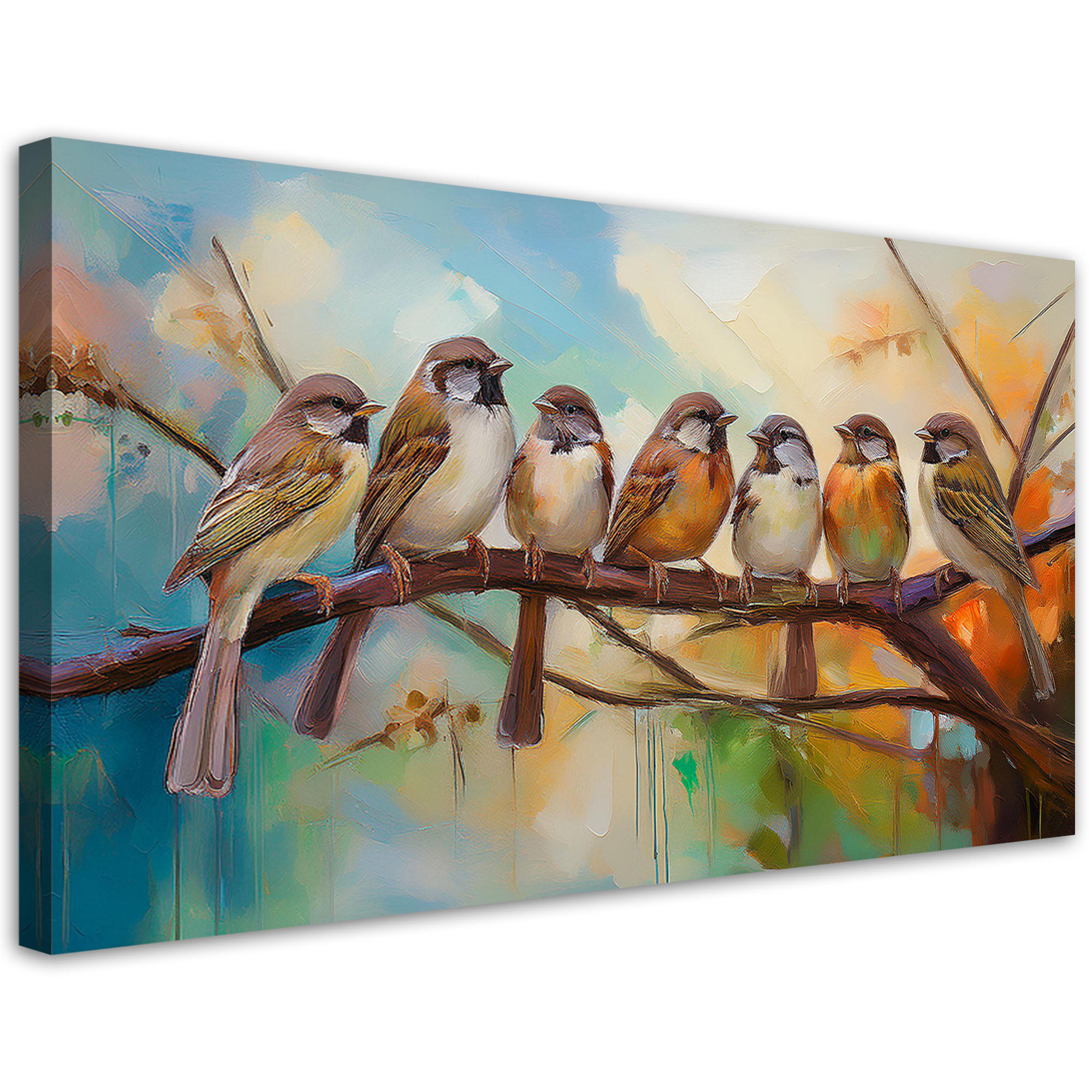 LEINWANDBILD Vögel auf einem Ast Natur 120x60cm - Braun, Textil (120/60cm) - Feeby