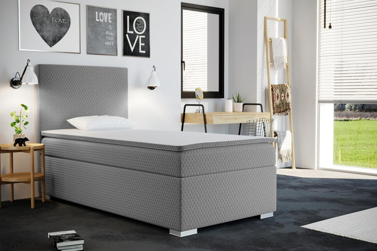 BOXBETT Mit Bettkasten Matratze Topper ICON Hellgrau 80x200 cm Links - Hellgrau, Holz (80/200cm) - Kaiser Möbel