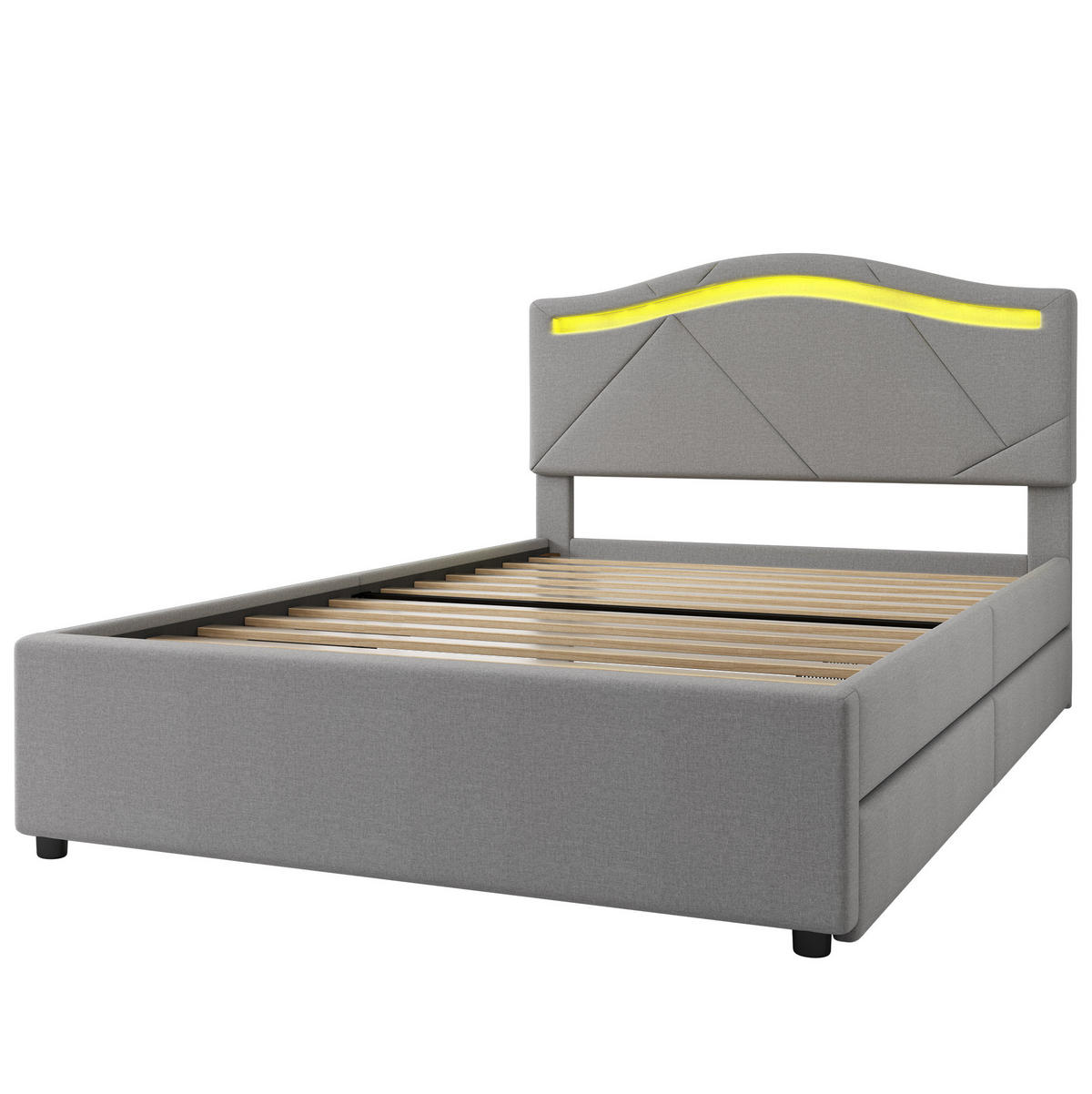 POLSTERBETT mit LED und 2 Schubladen 90x200 cm Leinen Grau - Grau, Metall (90/200cm) - Meubliv