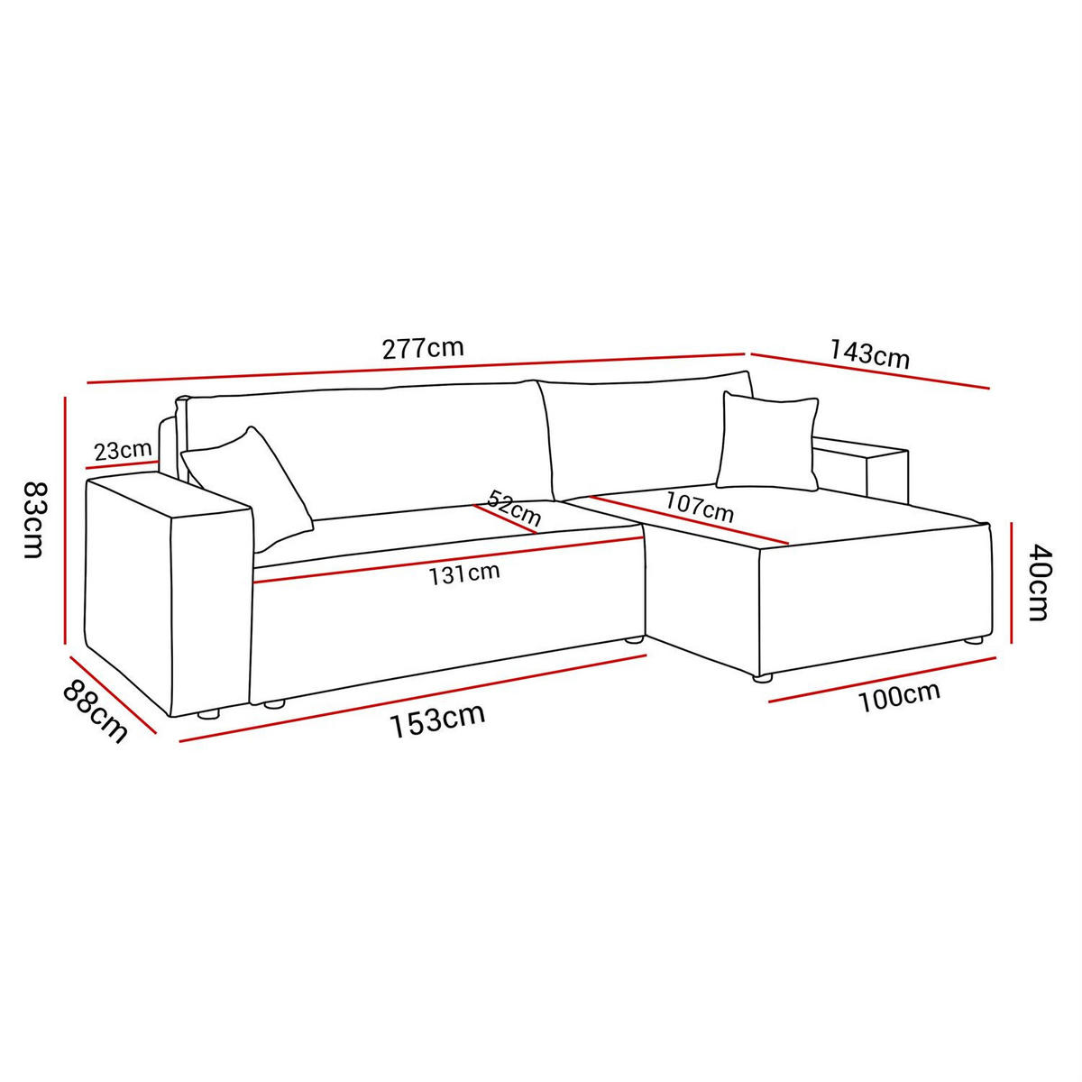 ECKSOFA Gepolstertes CARLO XL Cord mit Schlaffunktion und Bettkasten, Poso 27 - Rosa, Textil (277/143cm) - Lookway