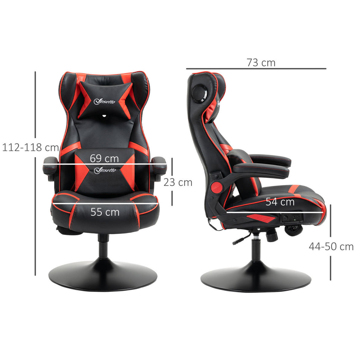 GAMING Stuhl mit runder Bodenplatte, drehbar & neigbar, ergonomischer Sessel, Schwarz-Rot - Rot, Leder (69/112/73cm) - BRILVERDE