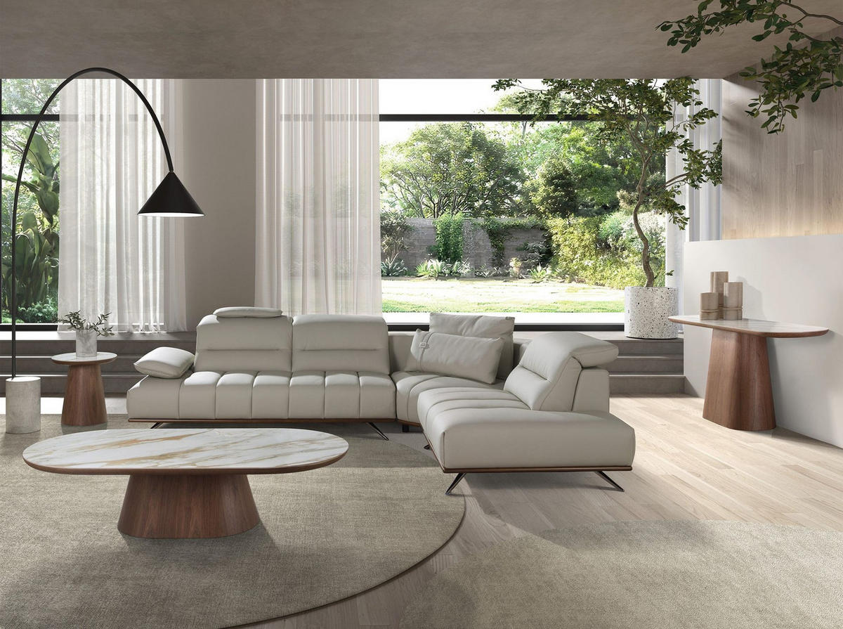 ECKSOFA Rechtsseitiges Ecksofa aus hellgrauem Leder 310/235/102 cm - Chromfarben/Dunkelgrau, Leder/Metall (310/235cm) - ANGEL CERDA