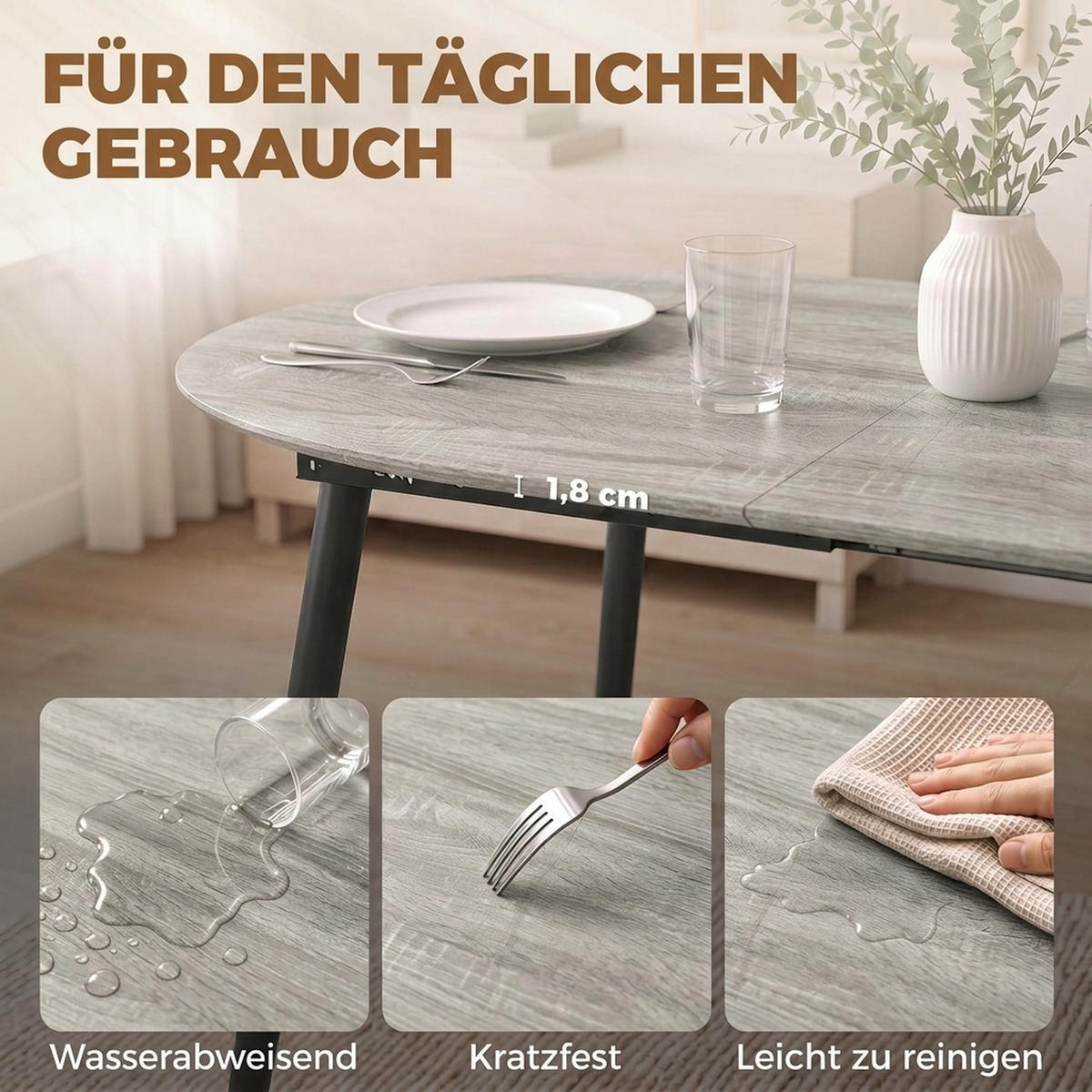AUSZIEHBARER-ESSTISCH MDF Grau - Schwarz/Grau, Holzwerkstoff/Metall (160/80/75cm) - HOMCOM