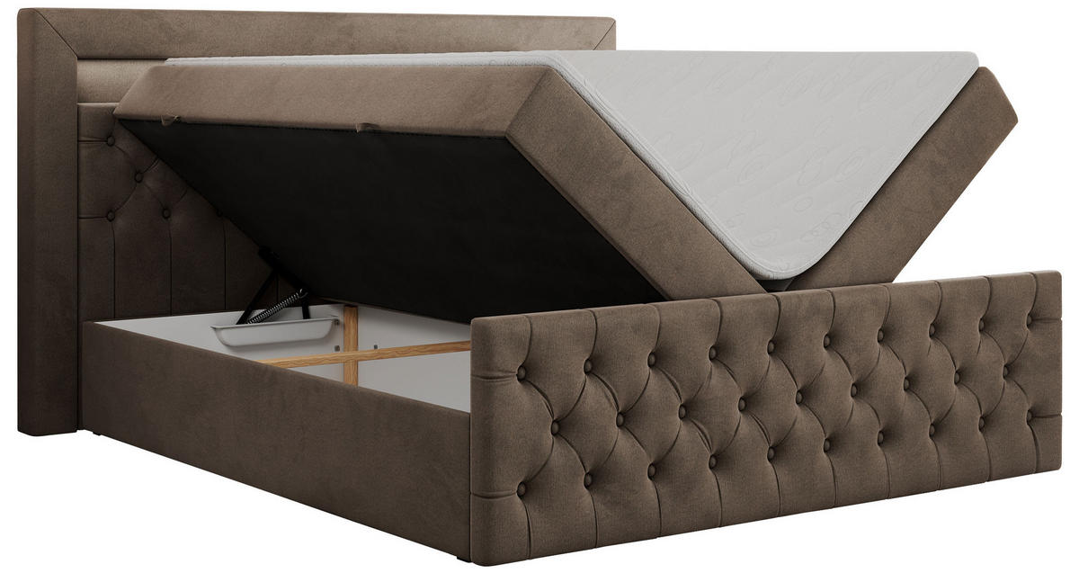 BOXBETT GOLD-9 LED 160/200 Braun Velvet - H3 - Braun, Holz/Textil (160/200cm) - MKS