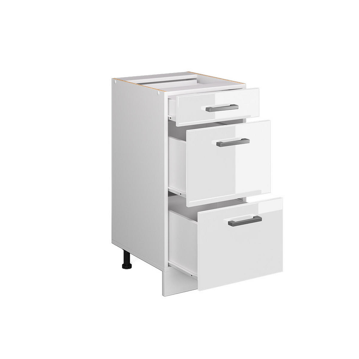 KÜCHENUNTERSCHRANK R-Line Weiß Hochglanz 40 cm mit Schubladen AP Eiche - Weiß Hochglanz/Weiß, Holzwerkstoff (40/81.6/60cm) - Vicco