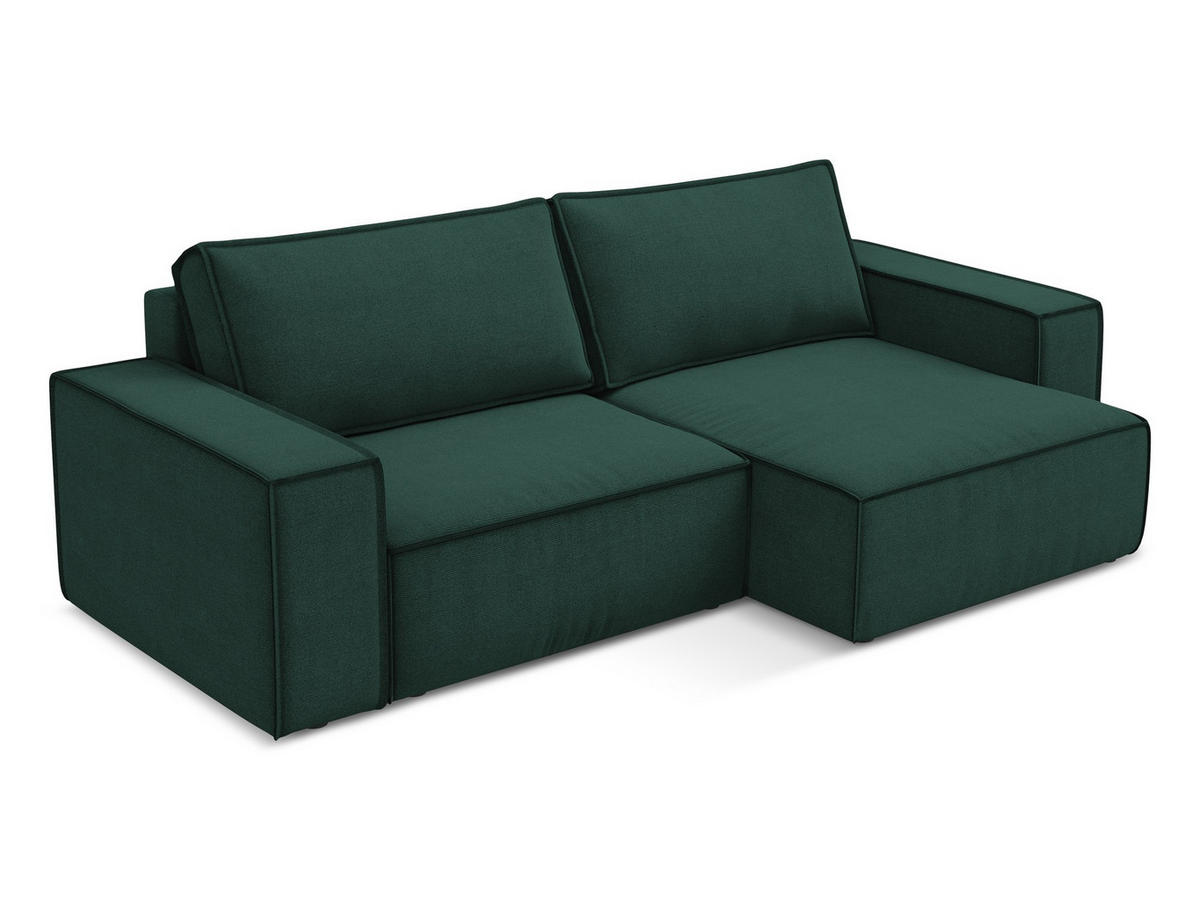 ECKSOFA mit Schlaffunktion Strukturstoff Stoff Grün - Dunkelgrün/Schwarz, Kunststoff/Textil (257/148cm) - Makamii