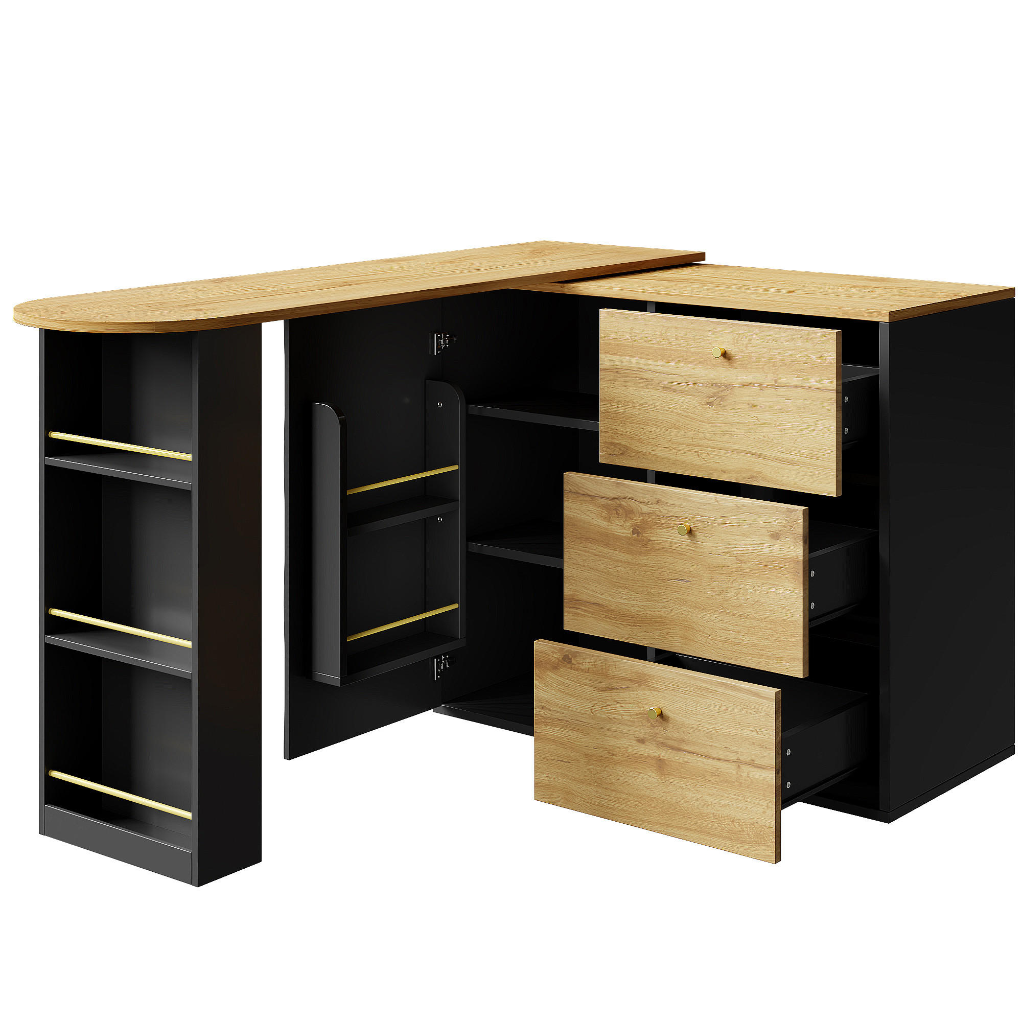 BARTISCH DE-38543 ausziehbar 138-204 cm 360° drehbar Holzmaserung - Schwarz, Holzwerkstoff (39/138/104cm) - ComfortXL