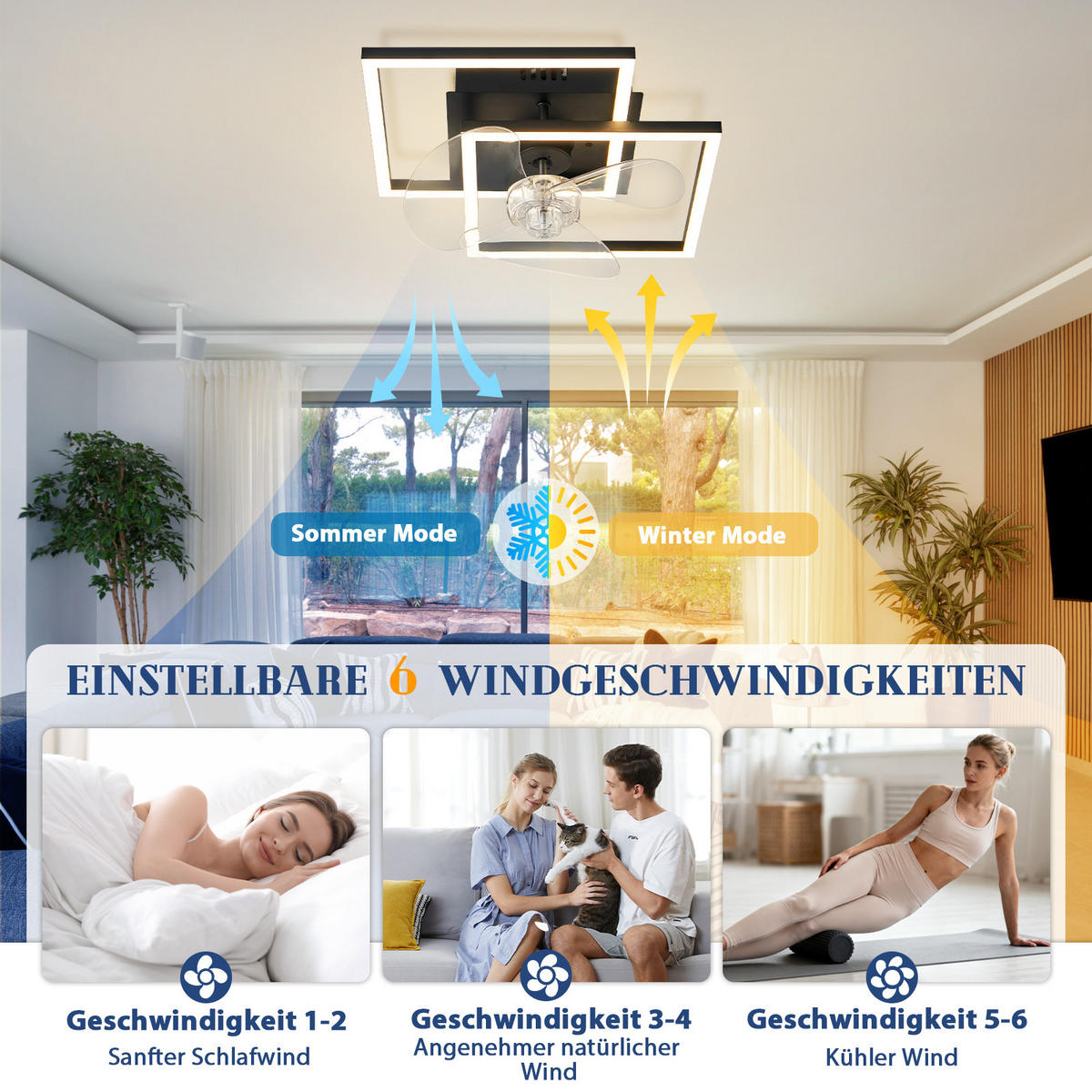 LED DECKENVENTILATOR Relven 34/34/15 cm - Schwarz, Kunststoff/Metall (34/34/15cm) - ZMH