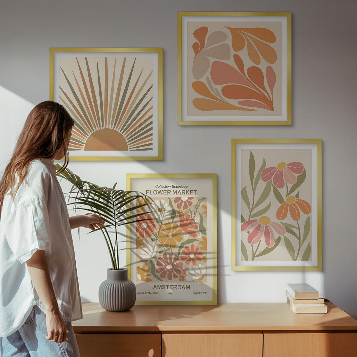 BILDER SET 4er Set - 50x50 cm & 40x60 cm Goldrahmen - Pastellfarbene Sonnenblumen - Goldfarben, Kunststoff (50/50cm) - TULUP