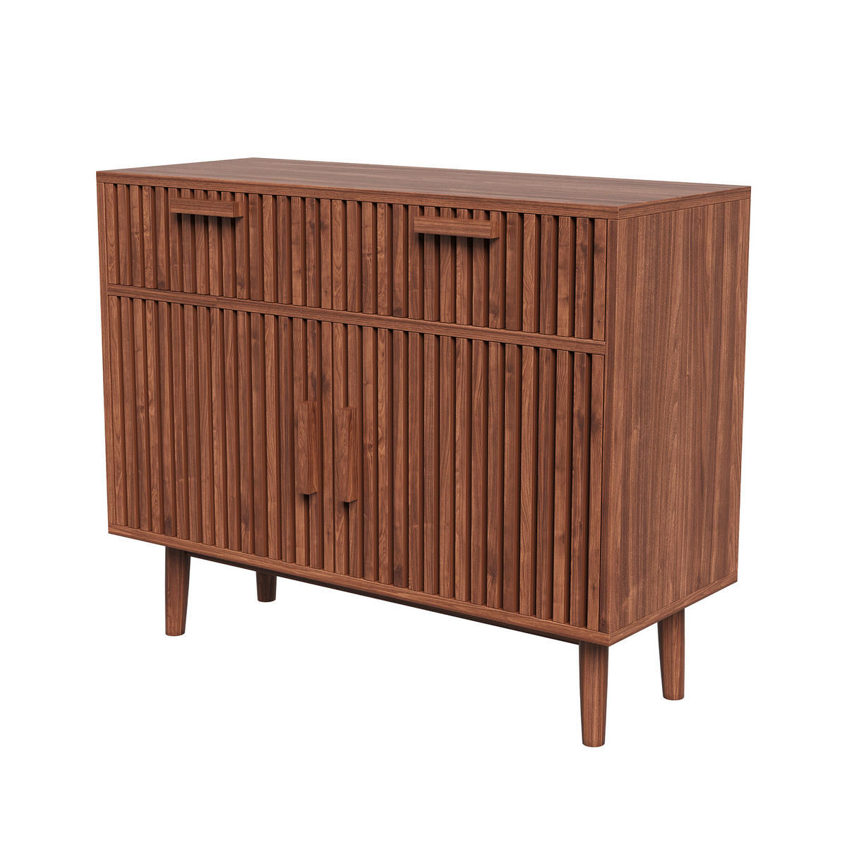 SIDEBOARD Nussbaumfarben 100cm Kommode mit 2 Türen 2 Schubladen Landhaus modern - Nussbaumfarben, Holz (100/80/35cm)