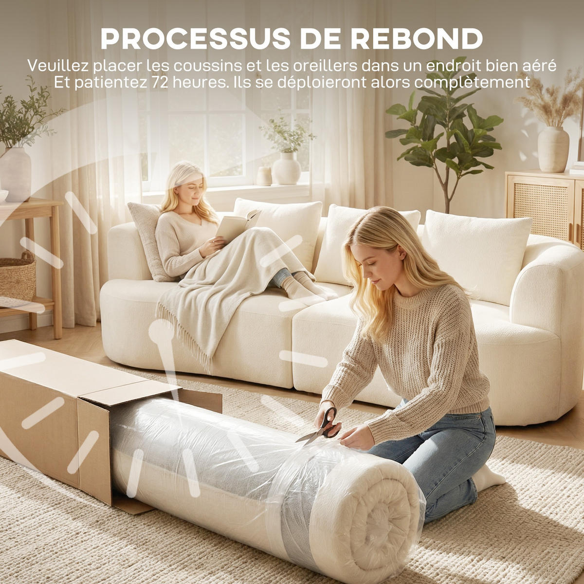 3-SITZER-SOFA DE-13518 mit 3 Kissen, keine Montage Creme - Creme, Textil (106/82/260cm) - ComfortXL