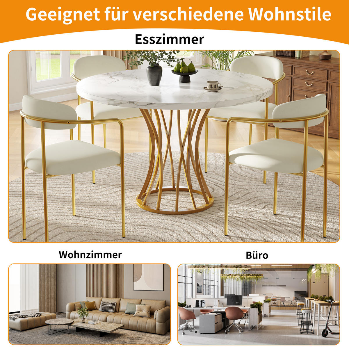 ESSTISCH, MDF-Marmoroptik mit Metallgestell, 80/80/76 cm, Goldfarben - Goldfarben, Holzwerkstoff (80/80/76cm) - Redom