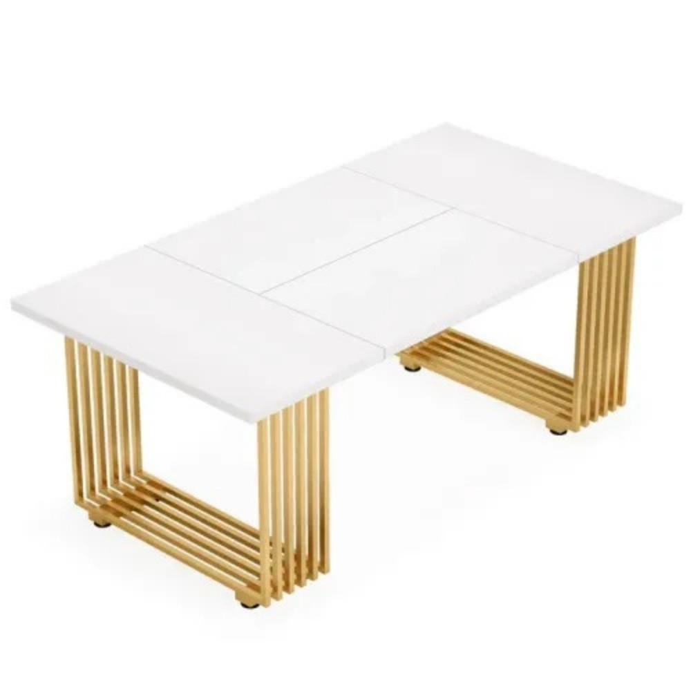SCHREIBTISCH 180 x 79 x 78 cm Holz Metall White Gold - Weiß, Metall (180/79/79cm) - Meubliv
