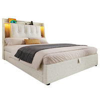 POLSTERBETT 90/200 cm Beige mit USB- und Type-C-Anschlüssen und LED-Beleuchtung - Beige, Textil (90/200cm) - OKWISH