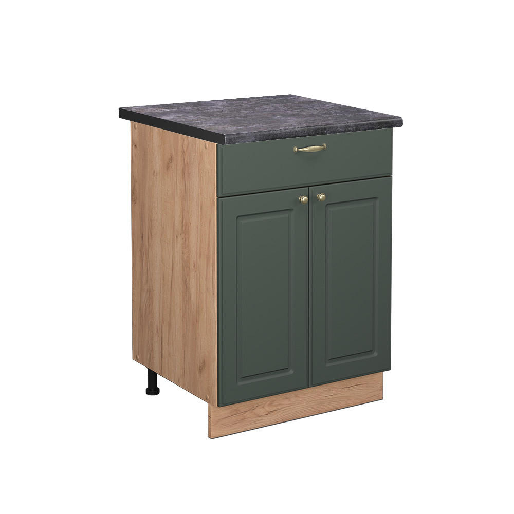 KÜCHENUNTERSCHRANK Fame-Line Grün-Gold Landhaus 60 cm mit Schublade AP Anthrazit - Honigeiche/Eiche Wotan, Holzwerkstoff (60/82/60cm) - Vicco