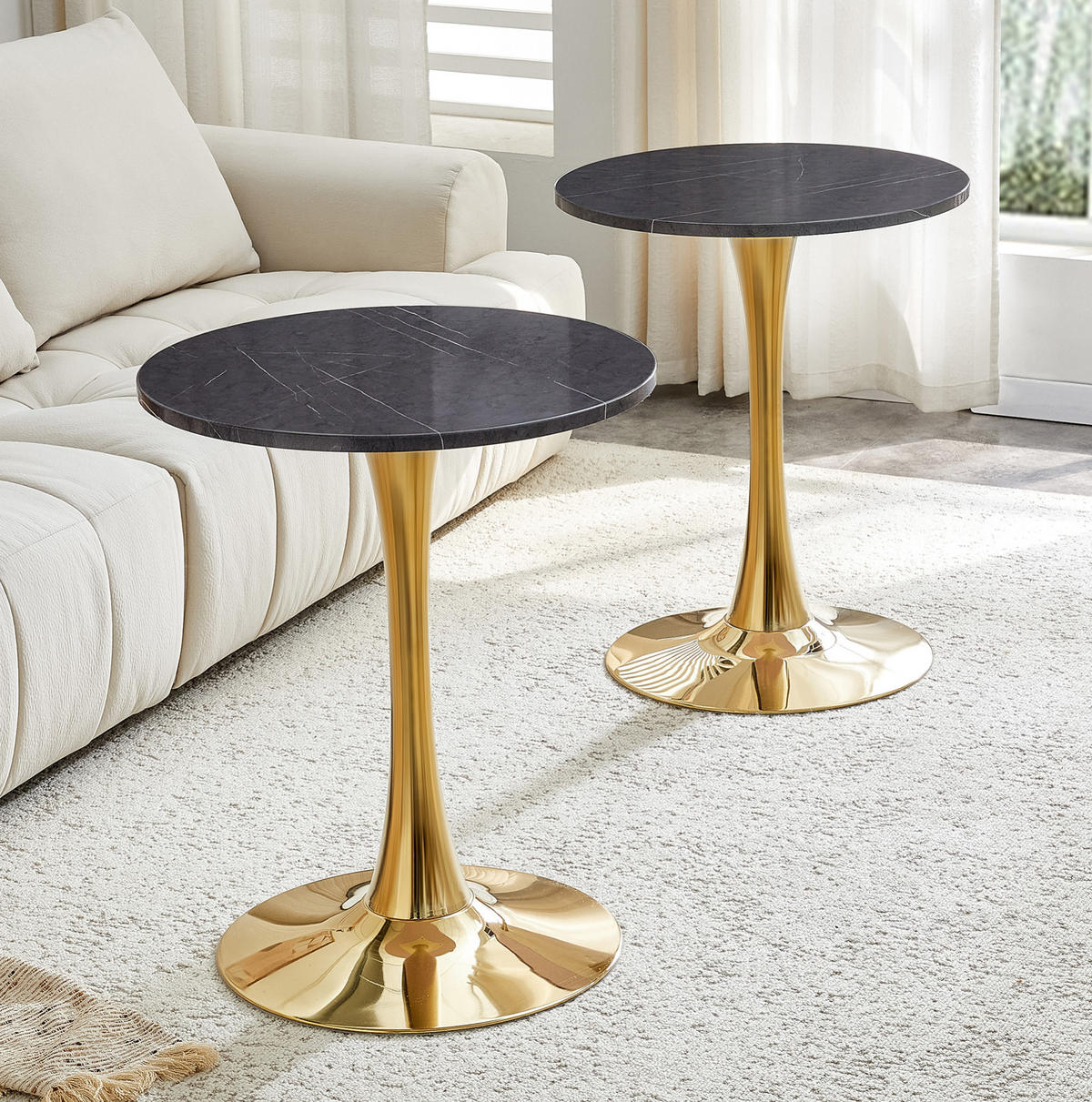 BEISTELLTISCH 60/60/72 cm mit runder MDF-Tischplatte in Marmoroptik und Metallgestell, Schwarz/Gold - Schwarz, Holzwerkstoff (60/60/72cm) - Redom