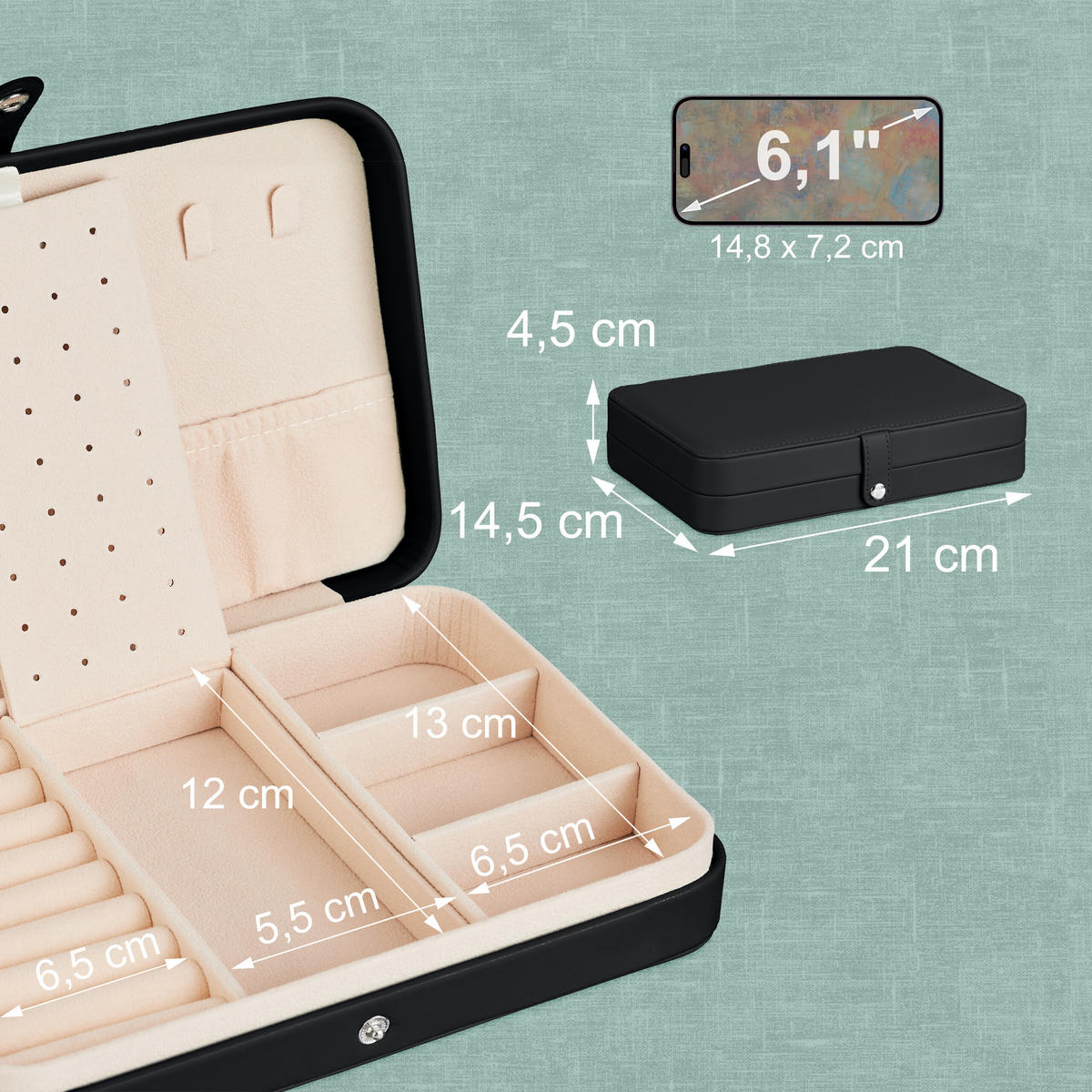 SCHMUCKKÄSTCHEN - Schwarz, Holzwerkstoff/Kunststoff (21/4.5/14.5cm) - Relaxdays