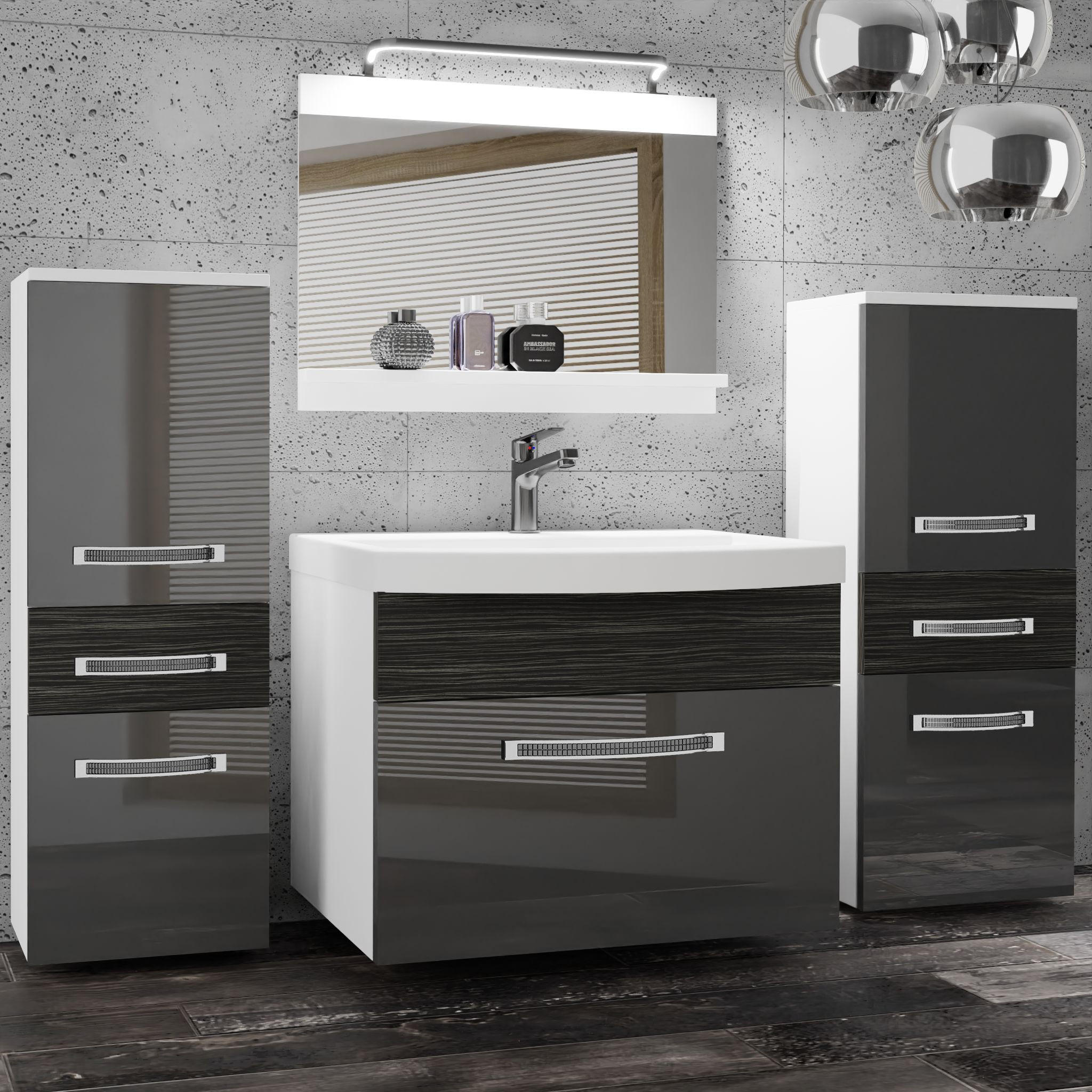 BADMÖBEL Badezimmer Silber Ebenholz Glänzend Matt - Silberfarben, Holz (140/81/40cm) - B BELINI GROUP