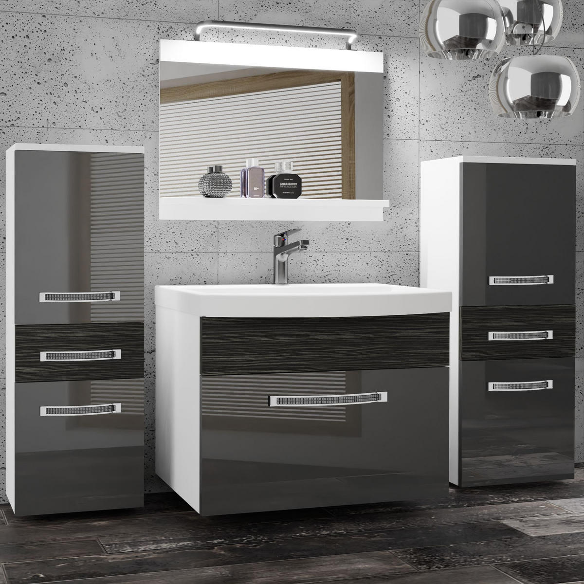 BADMÖBEL Badezimmer Silber Ebenholz Glänzend Matt - Silberfarben, Holz (140/81/40cm) - B BELINI GROUP