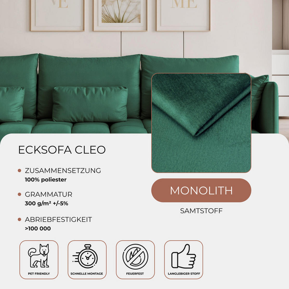 ECKSOFA CLEO mit Schlaffunktion und Bettkasten Grün - Grün, Holzwerkstoff/Kunststoff (245/180cm) - Idohome