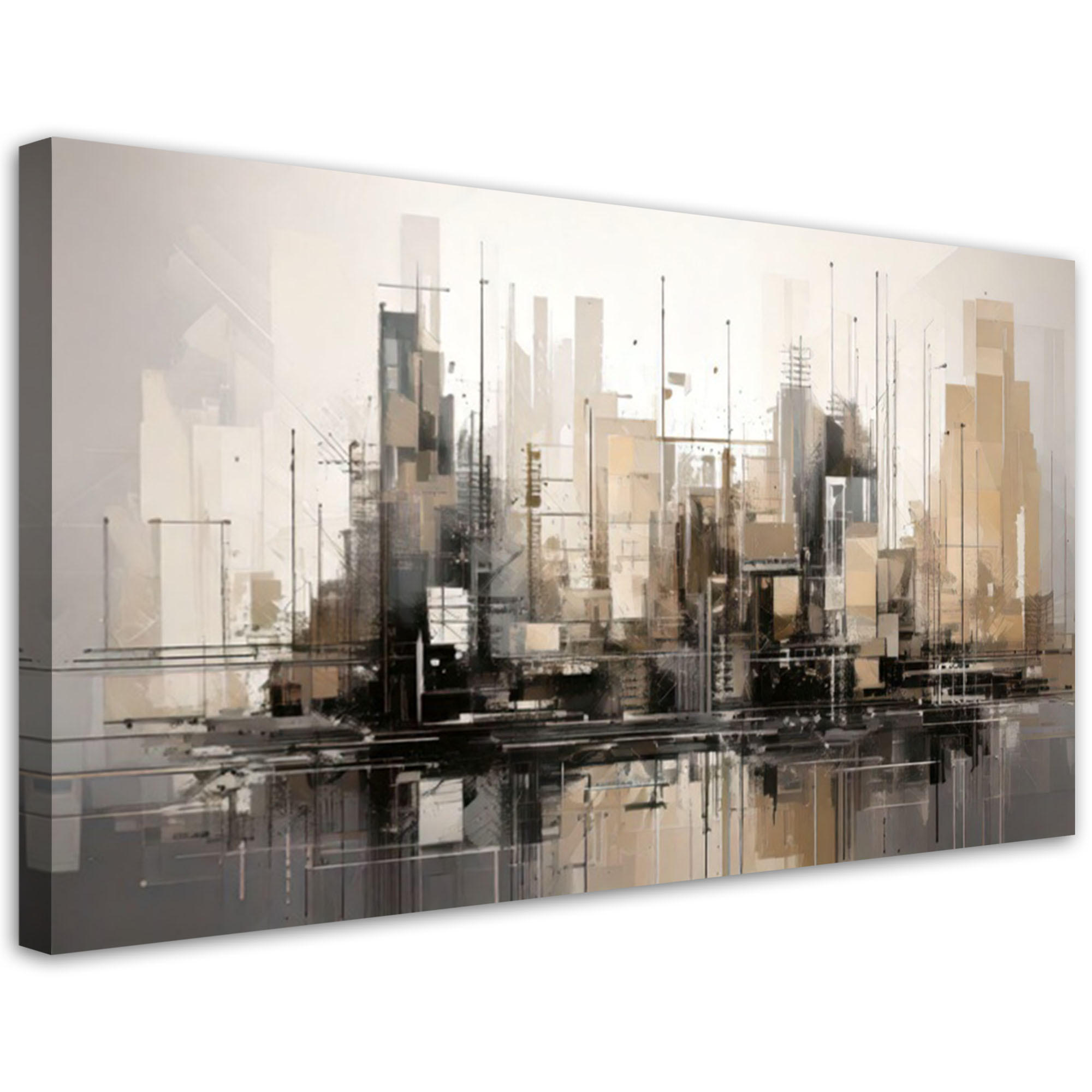 LEINWANDBILD Stadt Abstraktion Braun Stadtlandschaft 100x50cm - Grau, Textil (100/50cm) - Feeby