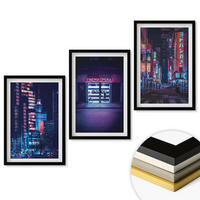 WANDBILDER 3er-Set - 40x60 cm Schwarzer Rahmen - Neon-Eingang zur nächtlichen Stadt - Schwarz, Kunststoff (40/60cm) - ArtPrintCave