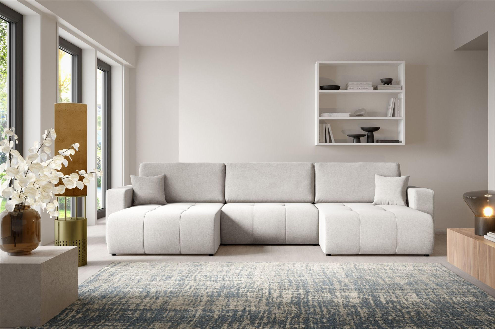 WOHNLANDSCHAFT Augusto - Hellgrau, Holzwerkstoff/Textil (344/82/149cm) - Fun Möbel