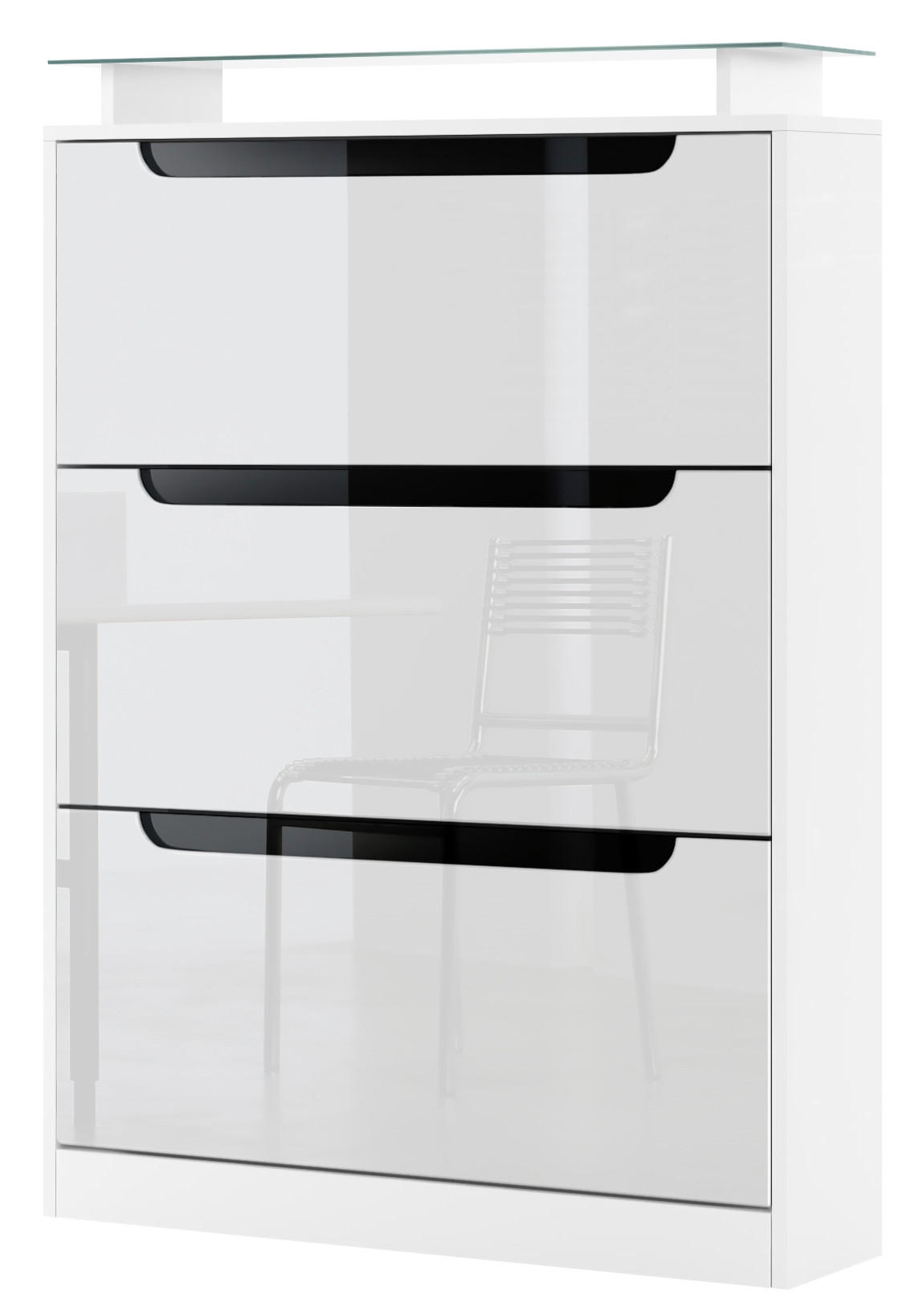 SCHUHSCHRANK Space Weiß Hochglanz / Schwarz Hochglanz - Weiß Hochglanz, Holzwerkstoff (89/128/23cm) - Vladon