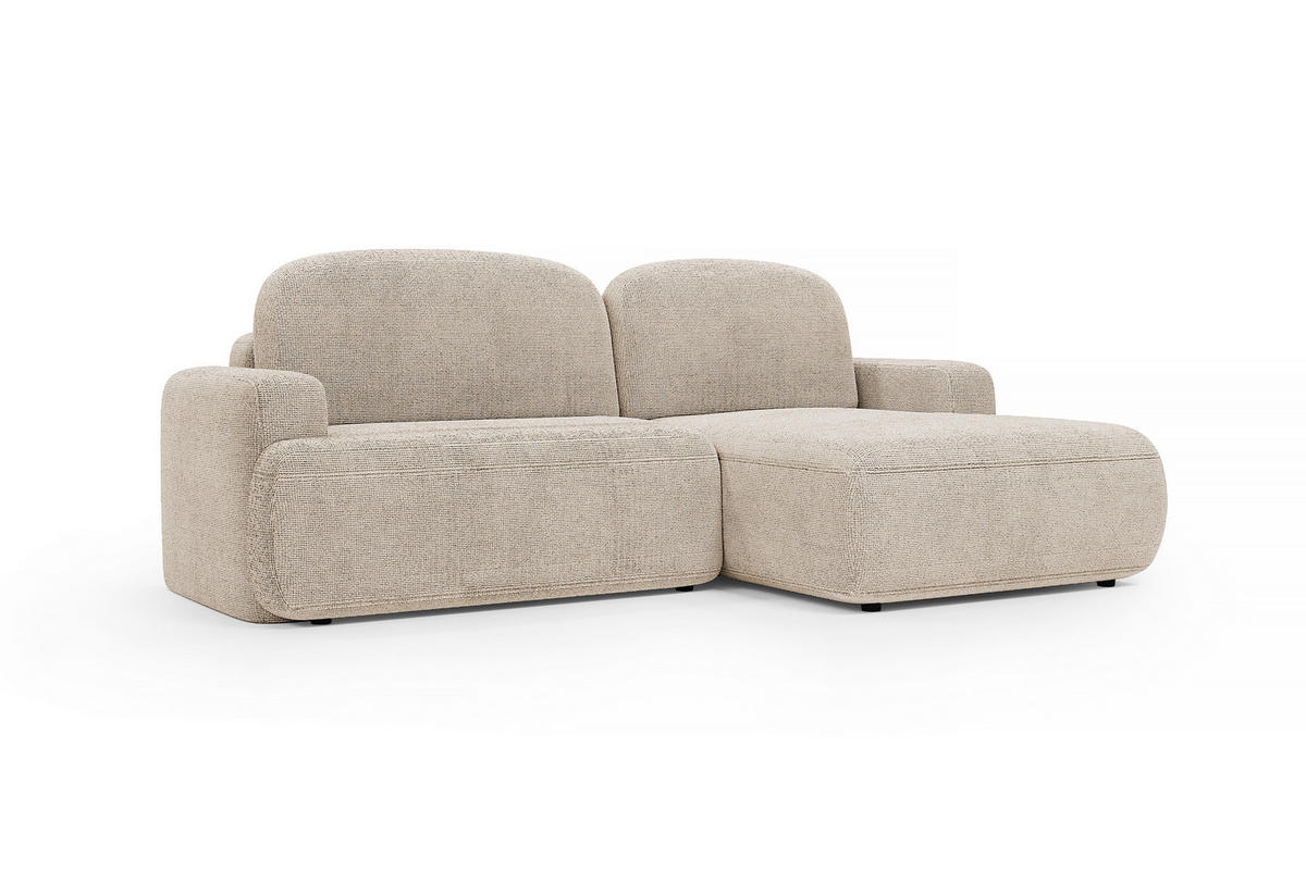 ECKSOFA Warm rechts – Beige, mit Schlaffunktion und Bettkasten - Beige, Textil (246/176cm)