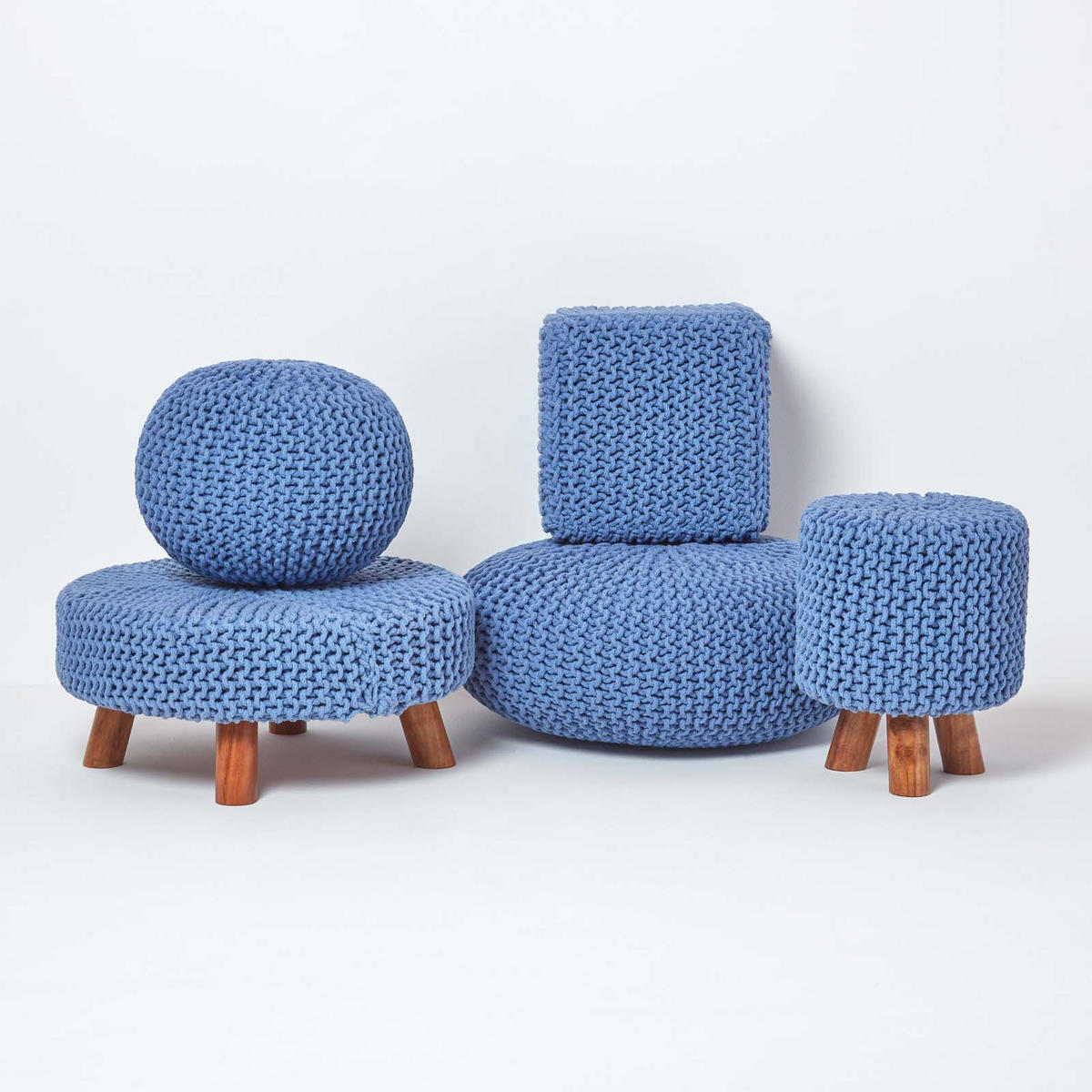 STRICK-POUF blau, Bodenkissen rund 70/70/23 cm - Blau, Textil (70/23/70cm) - Homescapes