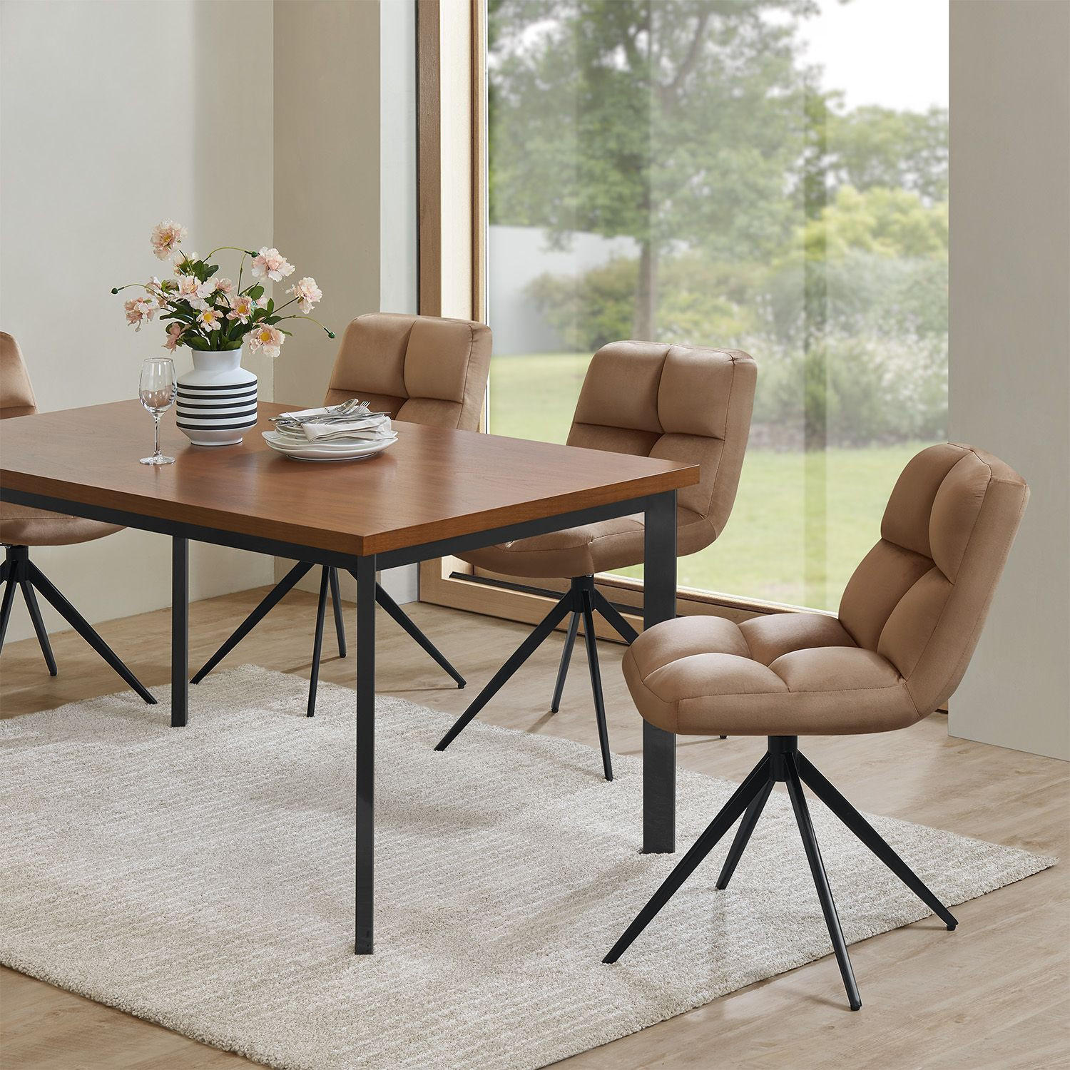 DREHSTUHL Dallas samt dunkelgrau (2er-Set) - Hellbraun, Textil (45/84/45cm) - Juskys