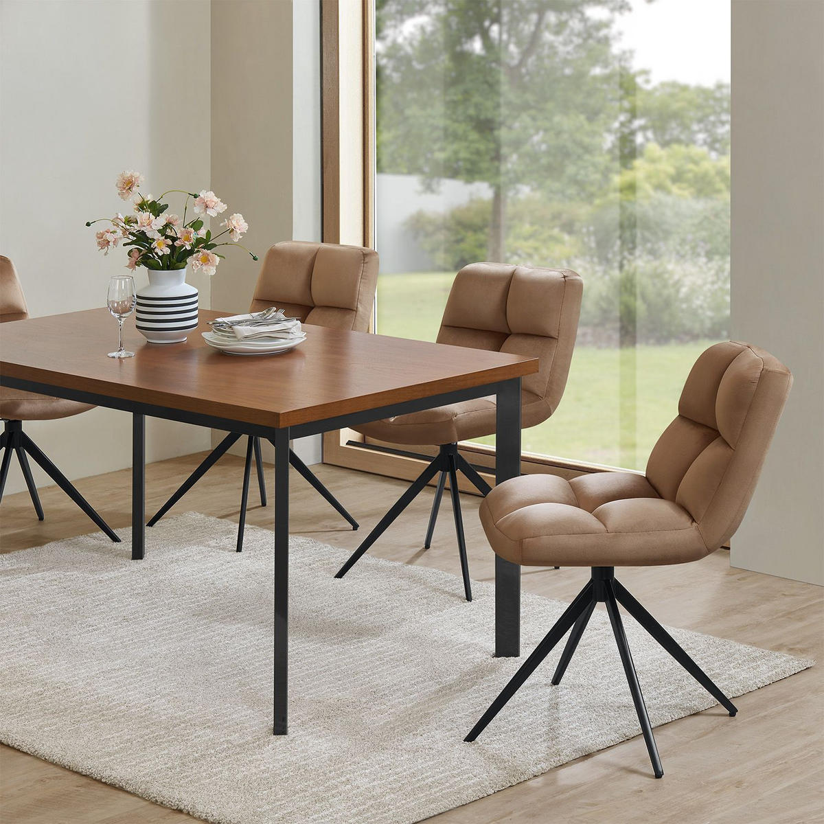 DREHSTUHL Dallas samt dunkelgrau (2er-Set) - Hellbraun, Textil (45/84/45cm) - Juskys