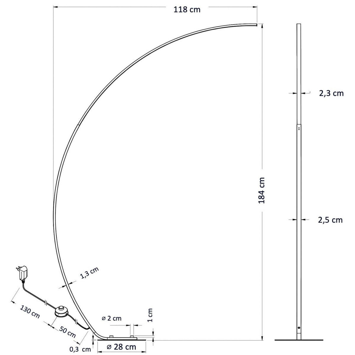 STEHLEUCHTE Thalia, Schwarz, 184cm - Schwarz, Metall (118/28/184cm) - KOSILUM