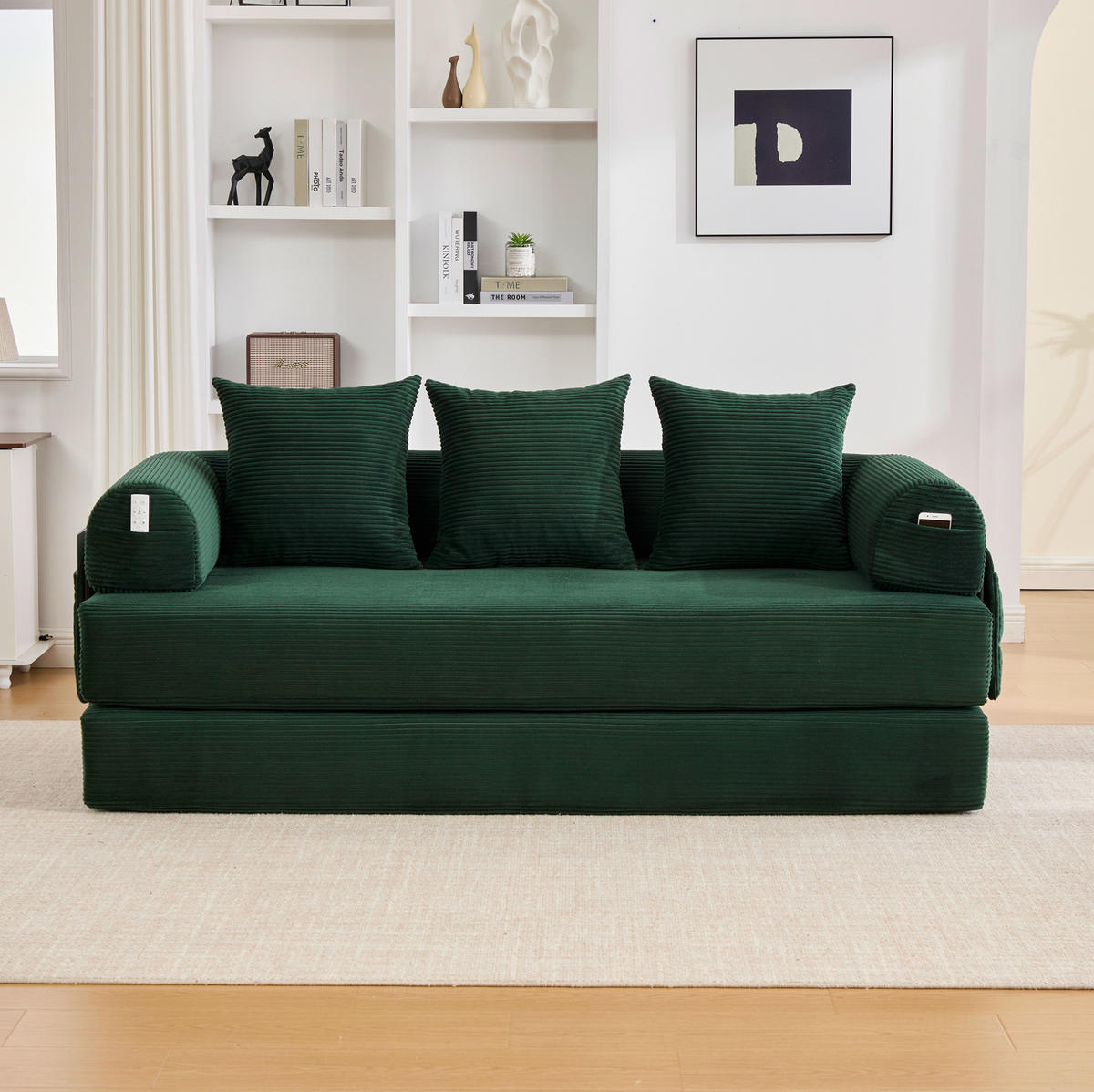 SOFA 200/94/67 cm aus Cord mit Metallgestell und 3 Kissen Emerald - Smaragdgrün, Textil (94/67/200cm) - Modenvie
