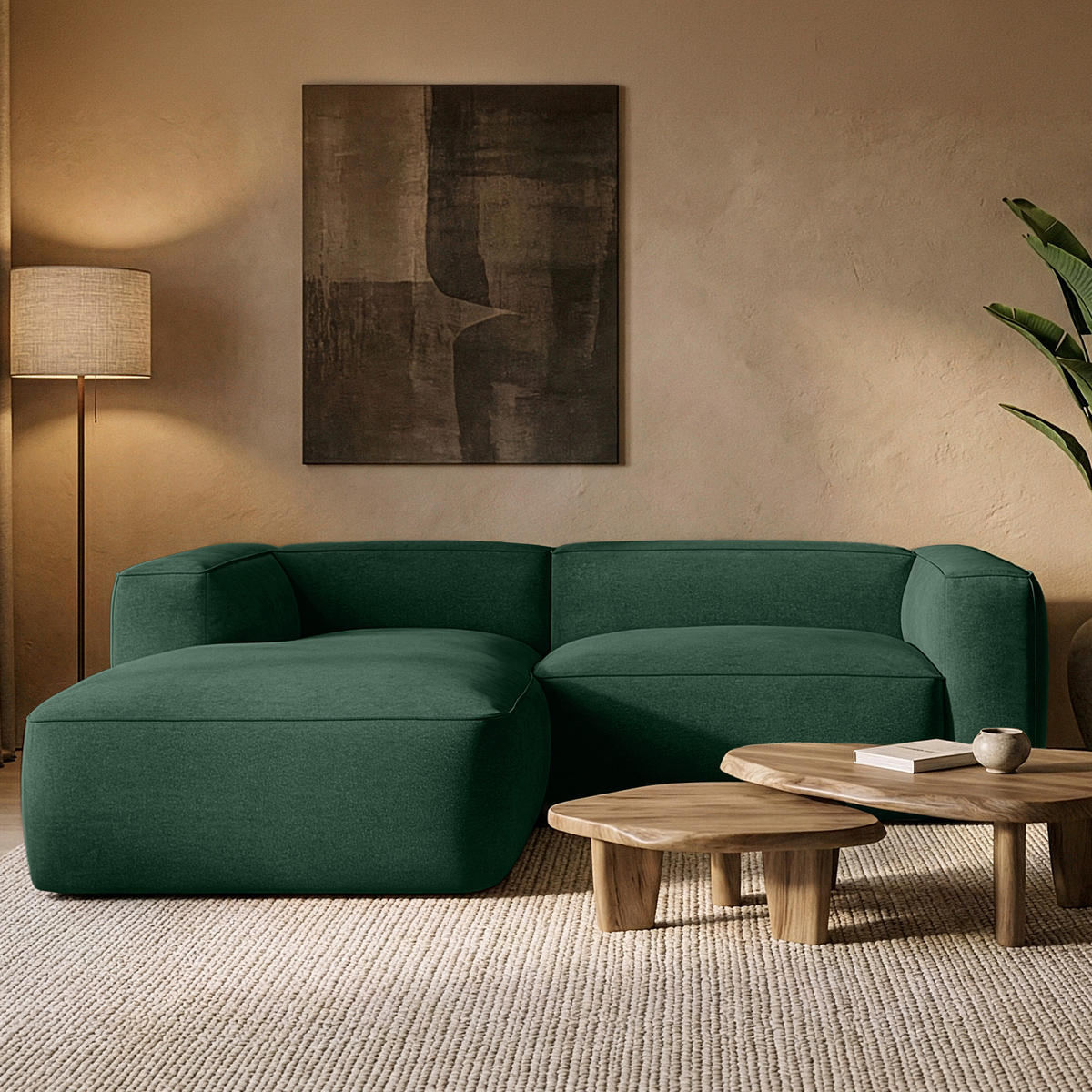 ECKSOFA LINKS FUBBO, Dunkelgrün - Dunkelgrün, Holz/Holzwerkstoff (225/176cm) - KONSIMO®