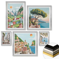 WANDBILDER 5er Set - 50x50 cm & 20x30 cm & 40x60 cm Silberner Rahmen - Löwenzahn-Wassertropfen - Silberfarben, Kunststoff (40/60cm) - ArtPrintCave