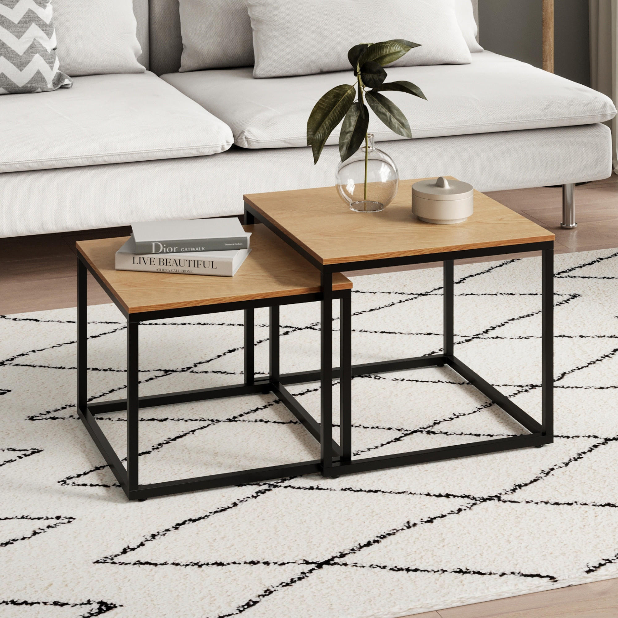 COUCHTISCH 2ER Set quadratisch Eiche hell - Hellbraun, Holzwerkstoff (50/50/43cm) - Home Collective